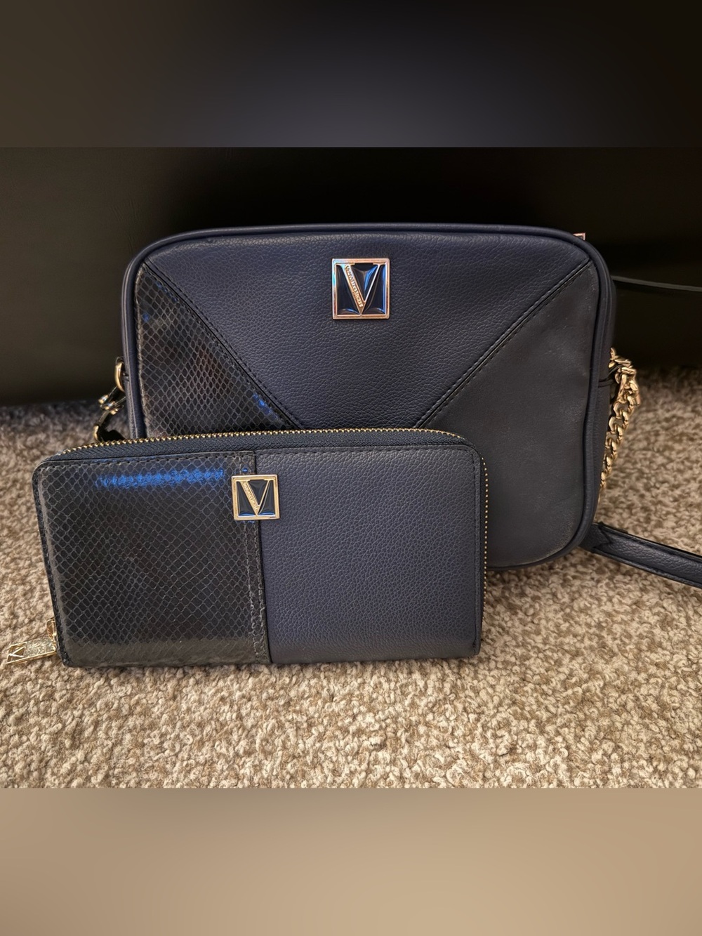 Victoria's Secret Navy Crossbody Bag and Zip Wallet Set